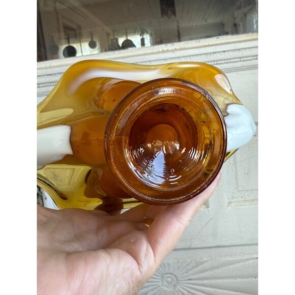 Vintage MCM Midcentury Art Glass Dish/Bowl Amber and Milk Glass - Picture 5 of 13